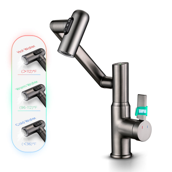 Fahrenheit Temperature Display Bathroom Basic Faucet Gray